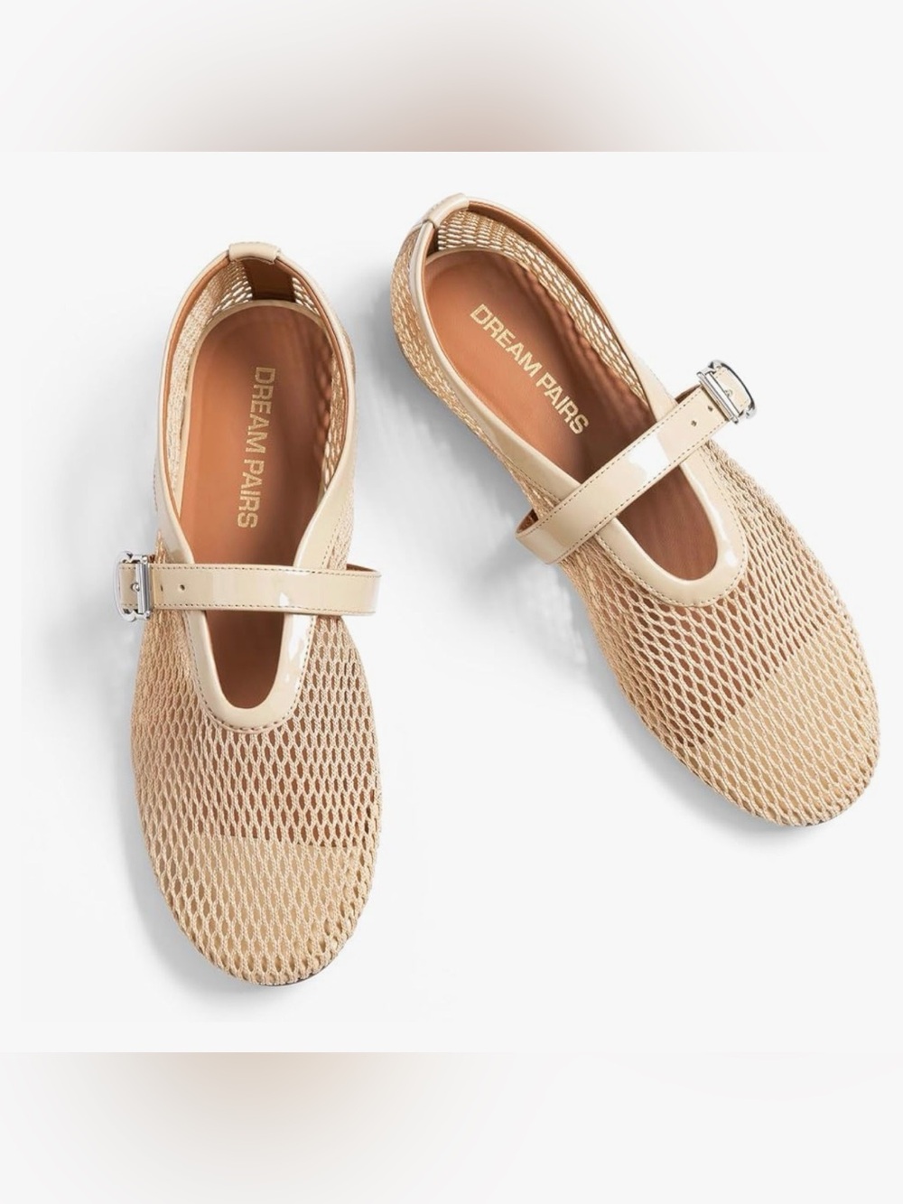 DREAM PAIRS Women’s Mesh Ballet Ballerina Flats – Nude/Apricot – Size 9.5